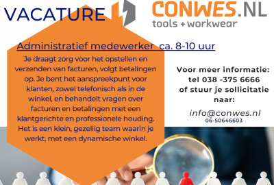 Vacature administratief medewerker 8-10 uur